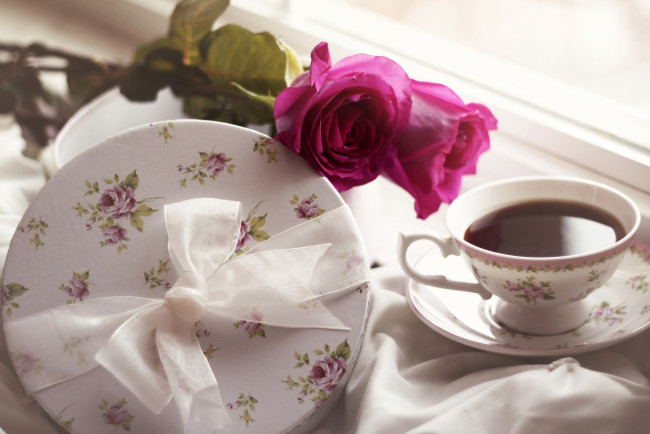 Обои картинки фото еда, кофе, кофейные, зёрна, чай, розы
