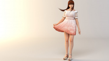 Картинка 3д+графика anime+ аниме платье девушка взгляд фон