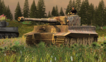 Картинка 3д+графика military трава лес танк
