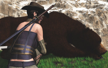 Картинка 3д+графика people+ люди медведь охотник