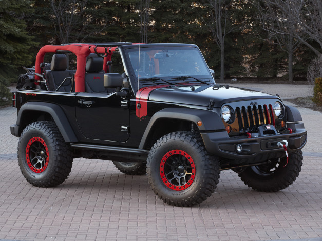 Обои картинки фото автомобили, jeep, concept, red, level, wrangler, jk, 2014, темный