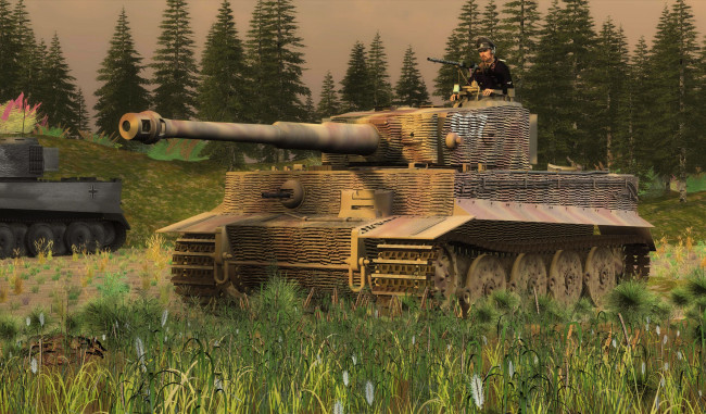 Обои картинки фото 3д графика, military, трава, лес, танк