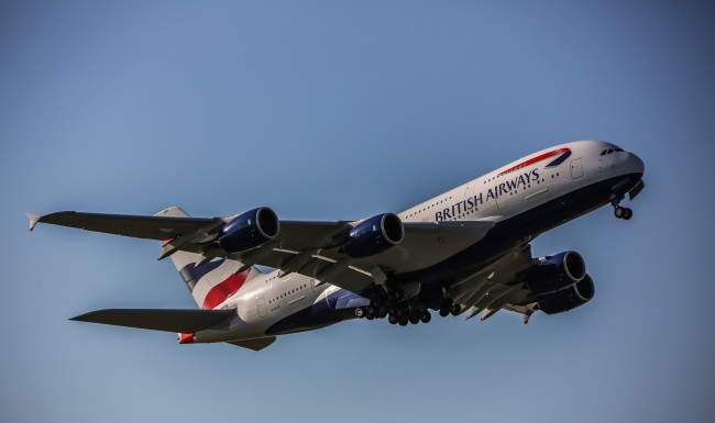 Обои картинки фото a380, авиация, пассажирские самолёты, авиалайнер, полет