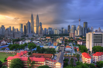 Картинка morning+at+kuala+lumpur города куала-лумпур+ малайзия рассвет небоскребы