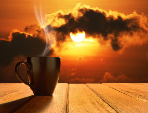 Картинка еда кофе +кофейные+зёрна чашка закат