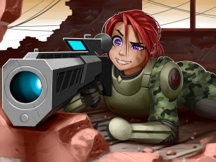 Картинка рисованное комиксы винтовка взгляд фон девушка