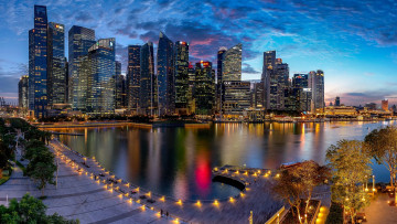 обоя города, сингапур , сингапур, азия, небоскребы, и, гавань, ночного, сингапура