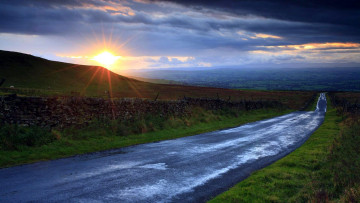 Картинка природа дороги изгородь дорога восход