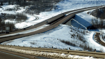 Картинка природа дороги снег шоссе развязка зима