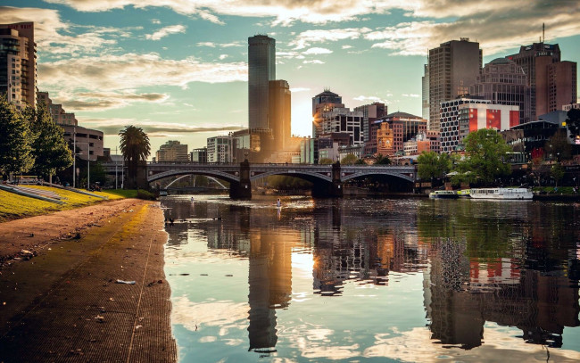 Обои картинки фото города, мельбурн , австралия, мост, набережная, река
