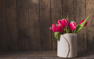Картинка цветы тюльпаны flowers spring букет tulips pink wood розовые fresh