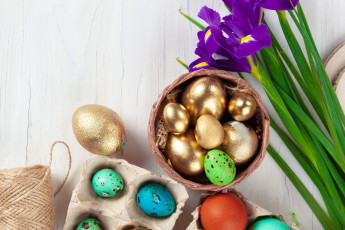 Картинка праздничные пасха праздник яйца цветы ирисы