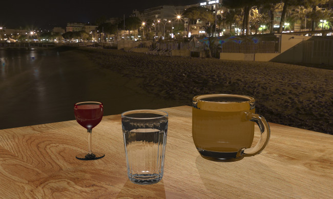 Обои картинки фото тройка, 3д графика, атмосфера, настроение , atmosphere ,  mood , вино, водка, пиво, пляж, вечер