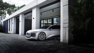 обоя audi a6 e-tron concept, автомобили, audi, белый, гараж