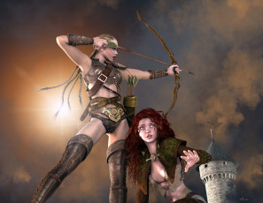 Картинка 3д графика fantasy фантазия девушки воительницы амазонки лук
