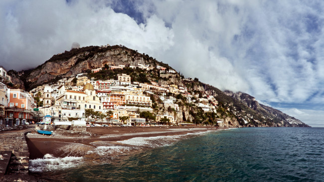 Обои картинки фото позитано, италия, города, амальфийское, лигурийское, побережье, дома, море, пляж