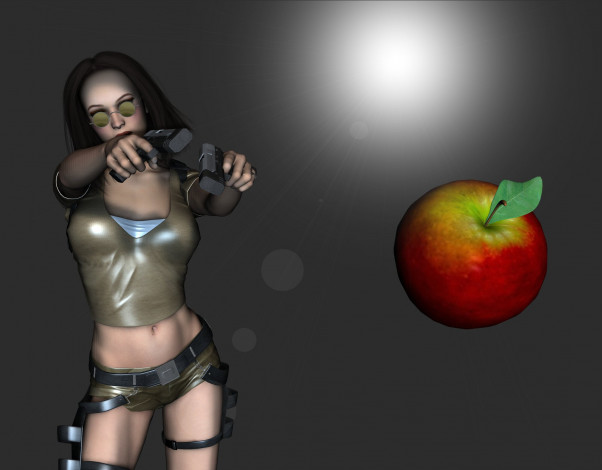 Обои картинки фото 3д, графика, people, люди, девушка, яблоко