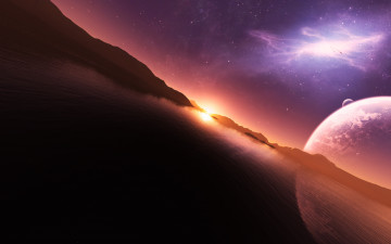 Картинка 3д+графика atmosphere+ mood+ атмосфера настроения jkelly26 планета закат небо солнце звезды вода арт