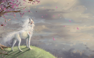 Картинка фэнтези существа собака символы дерево холм существо