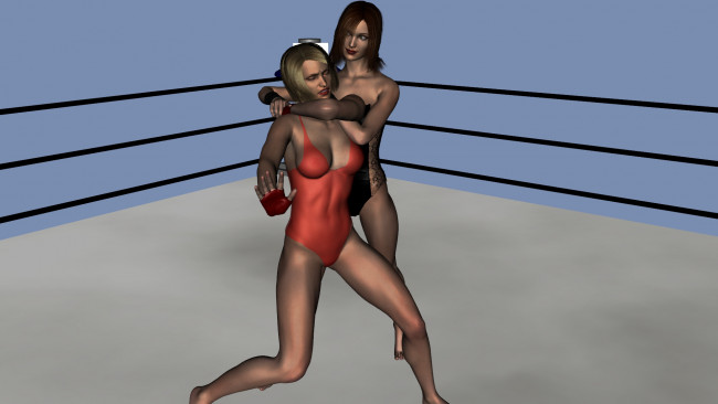 Обои картинки фото 3д графика, people , люди, захват, борьба, ринг, девушки