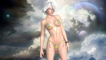Картинка 3д+графика аниме+ anime взгляд девушка планеты облака фон