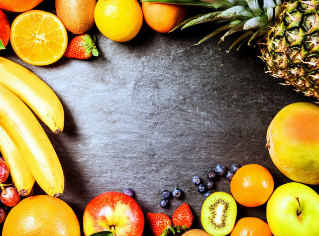 Обои картинки фото еда, фрукты,  ягоды, ягоды, ананас, бананы