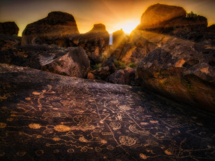 Картинка природа восходы закаты лучи камни солнце рисунки скалы