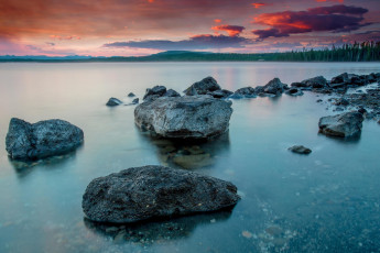 Картинка природа побережье лес закат озеро йеллоустонский национальный парк камни йеллоустоун