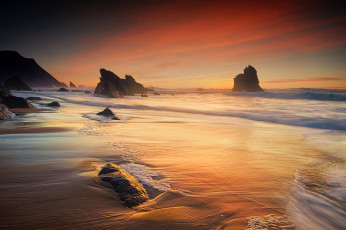 Картинка природа побережье волны песок скалы пляж океан пейзаж
