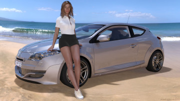 Картинка 3д+графика люди-авто мото+ people-+car+ +moto девушка взгляд фон автомобиль