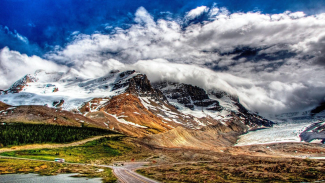 Обои картинки фото природа, горы, дорога, облака