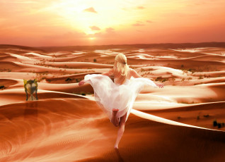 Картинка разное компьютерный+дизайн девушка бег фон часы пустыня