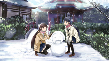 обоя аниме, зима,  новый год,  рождество, yoshitomo