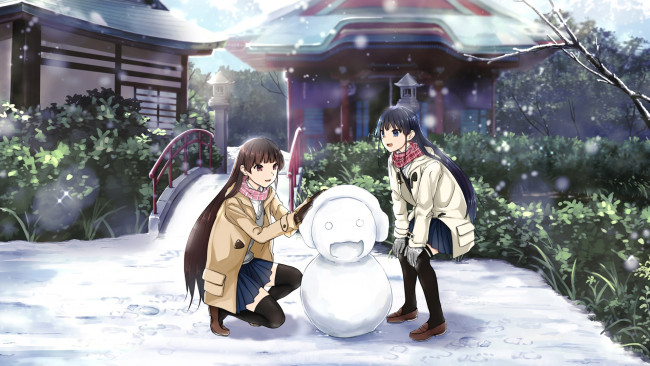 Обои картинки фото аниме, зима,  новый год,  рождество, yoshitomo