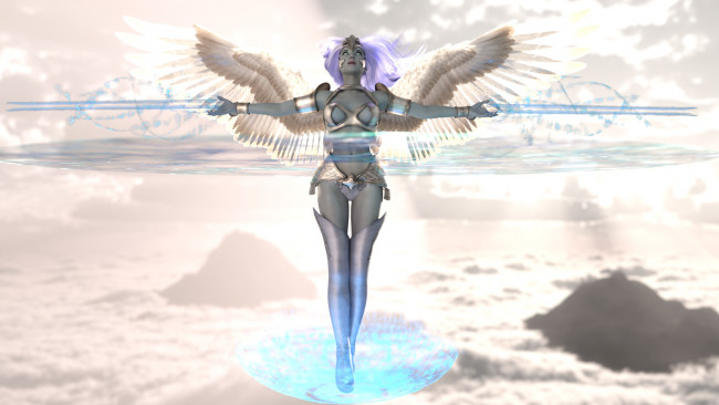 Обои картинки фото 3д графика, ангел , angel, девушка, фон, униформа, крылья