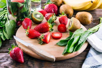 обоя еда, фрукты,  ягоды, клубника, киви, банан, питание, витамины, здоровый, свежий, фруктов