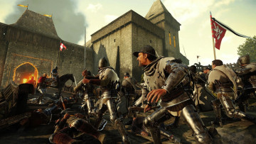 обоя видео игры, kingdom come,  deliverance, замок, крепость, атака, штурм, войско