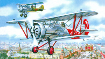 Картинка рисованные авиация площадь красная парад и-15 ссср кремль