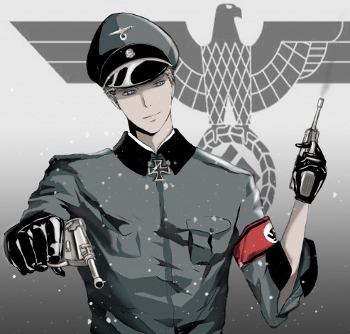 Обои картинки фото аниме, hetalia, axis, powers, военная, форма, парень, оружие