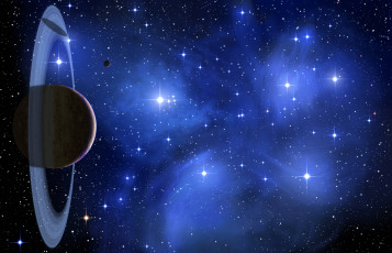 Картинка космос арт кольца планета звезды небо