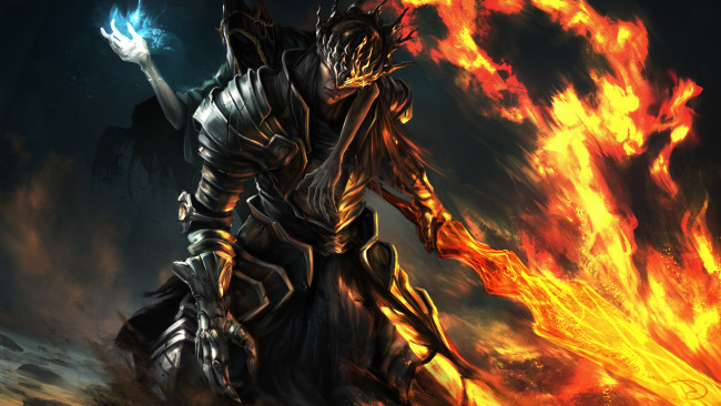 Обои картинки фото видео игры, dark souls 3, оружие, меч, броня, доспехи, dark, souls, 3, арт, игра, огонь