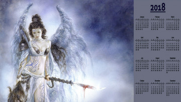 обоя календари, фэнтези, крылья, оружие, девушка