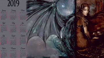 Картинка календари фэнтези взгляд крылья девушка