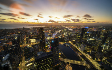обоя города, мельбурн , австралия, панорама, вечер