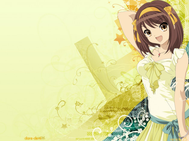 Обои картинки фото аниме, the, melancholy, of, haruhi, suzumiya, девушка, платье