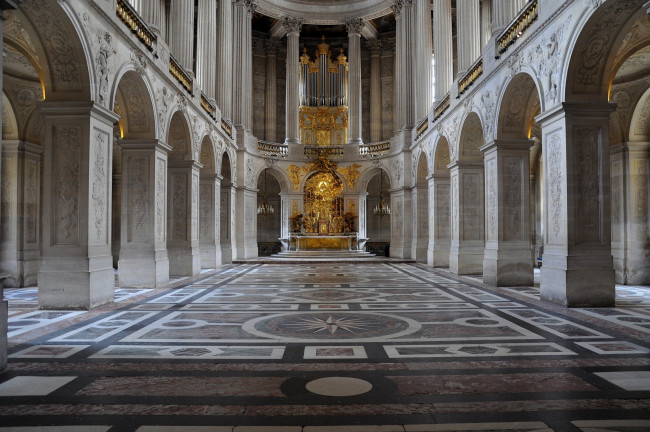 Обои картинки фото Часовня, версале, интерьер, дворцы, музеи, колонны, арки, орган