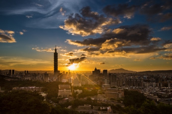 Картинка города тайбэй тайвань панорама закат башня