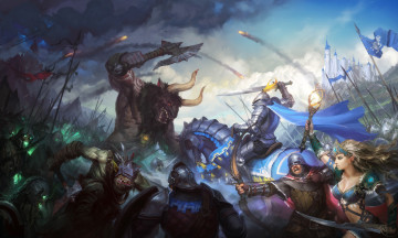обоя рыцари, битва, героев, видео, игры, люди, существо, замок, лошадь