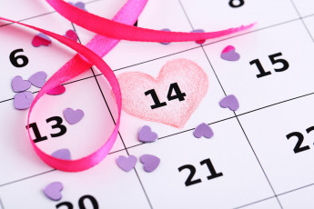 Картинка праздничные день+святого+валентина +сердечки +любовь клетки календарь даты ленточка сердечки числа