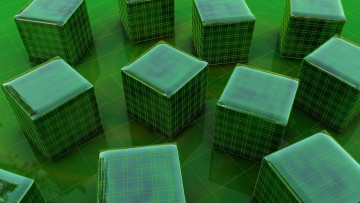 Картинка 3д+графика моделирование+ modeling кубы коробки клетки зеленый